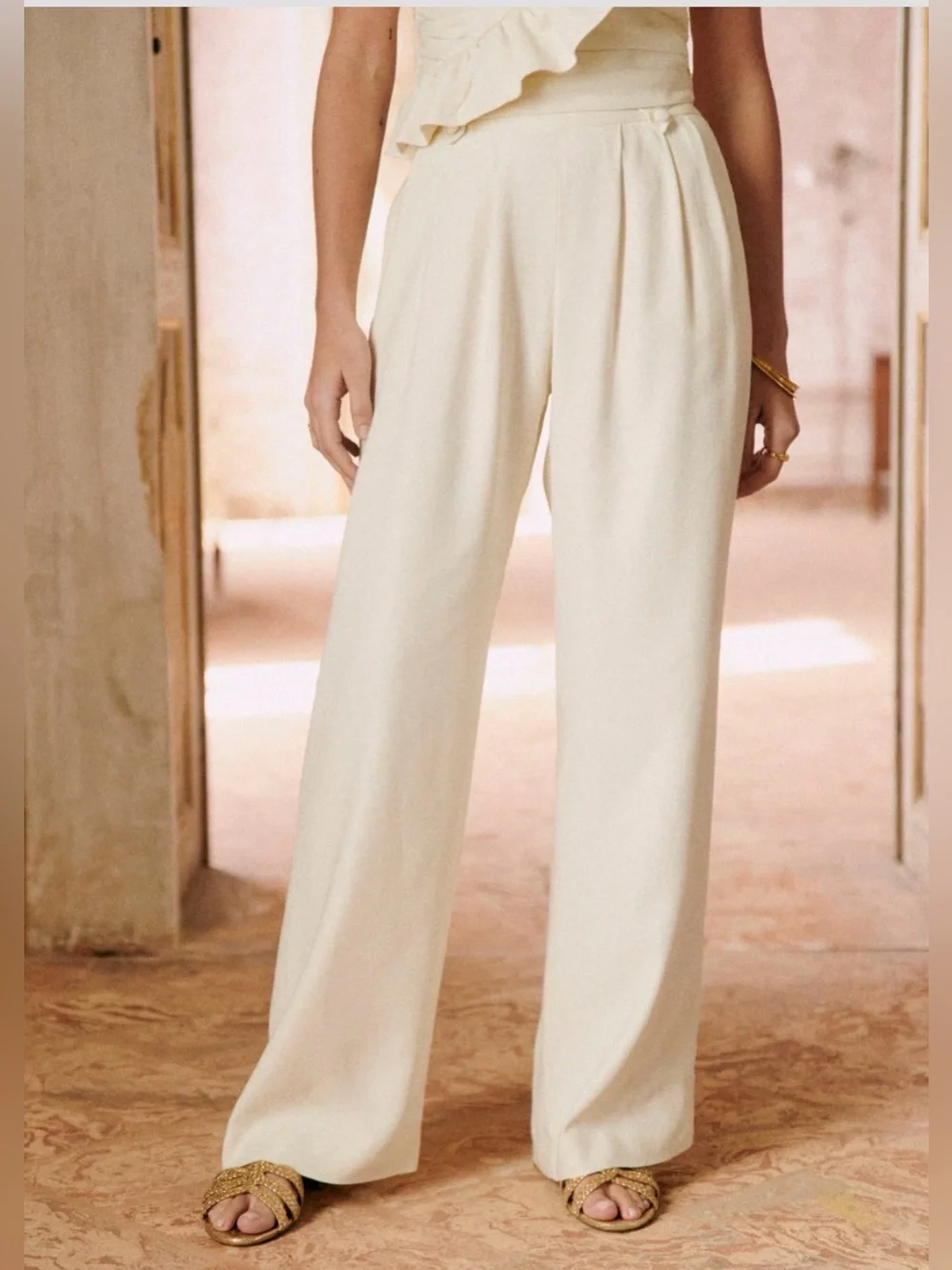 NWT Sezane loulou wide leg pants ecru hard to find